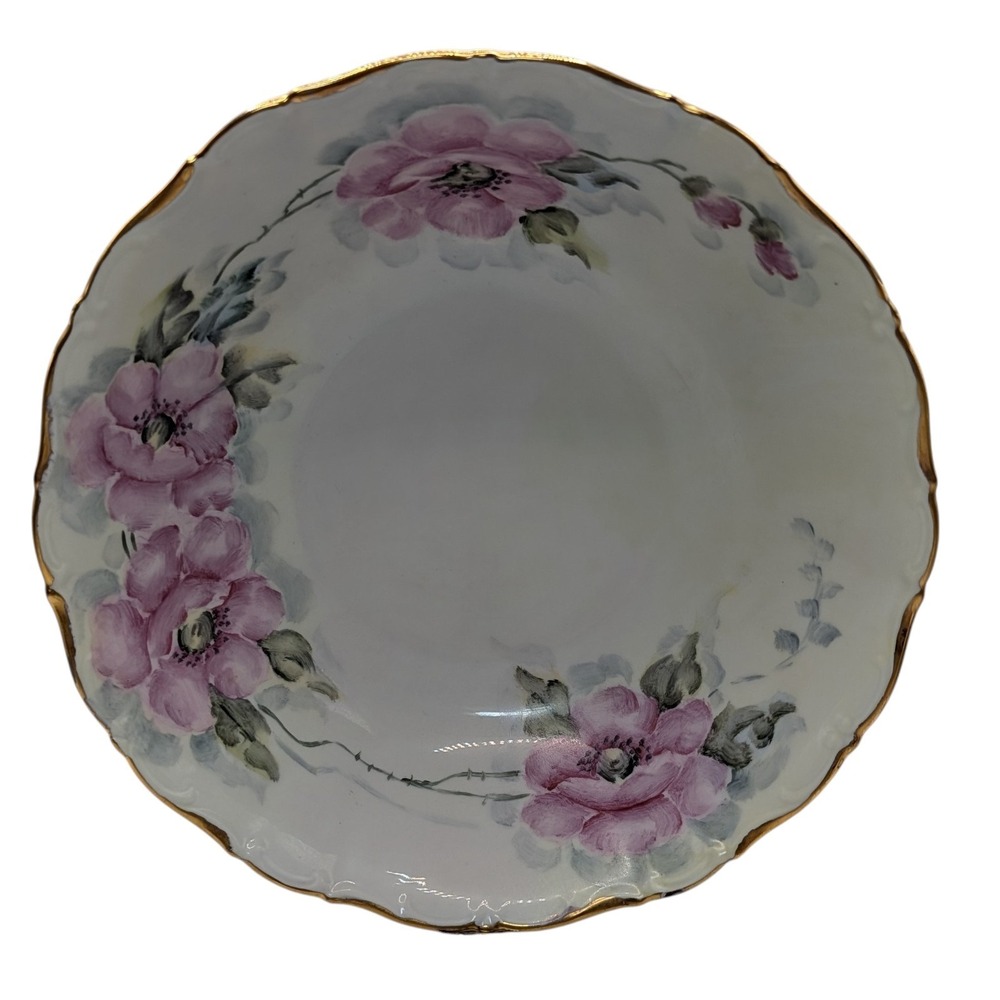 Vintage Seltmann Weiden Serving Bowl Green Pink Floral Hand Painted Nine in‎ SEE